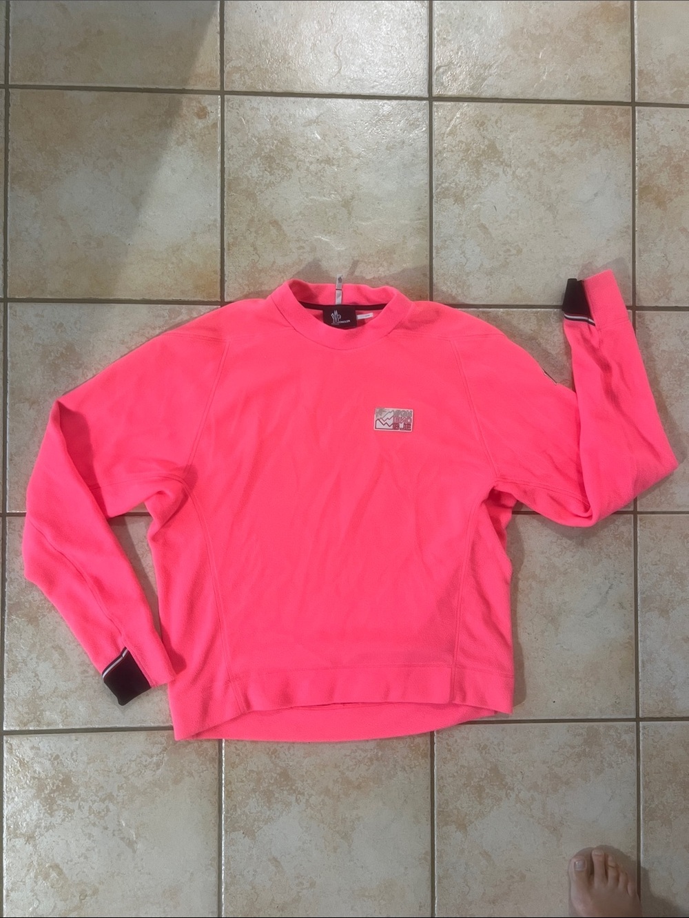 Moncler Grenoble Neon Pink Microfiber Fleece Mountain Sweater, Sz Large